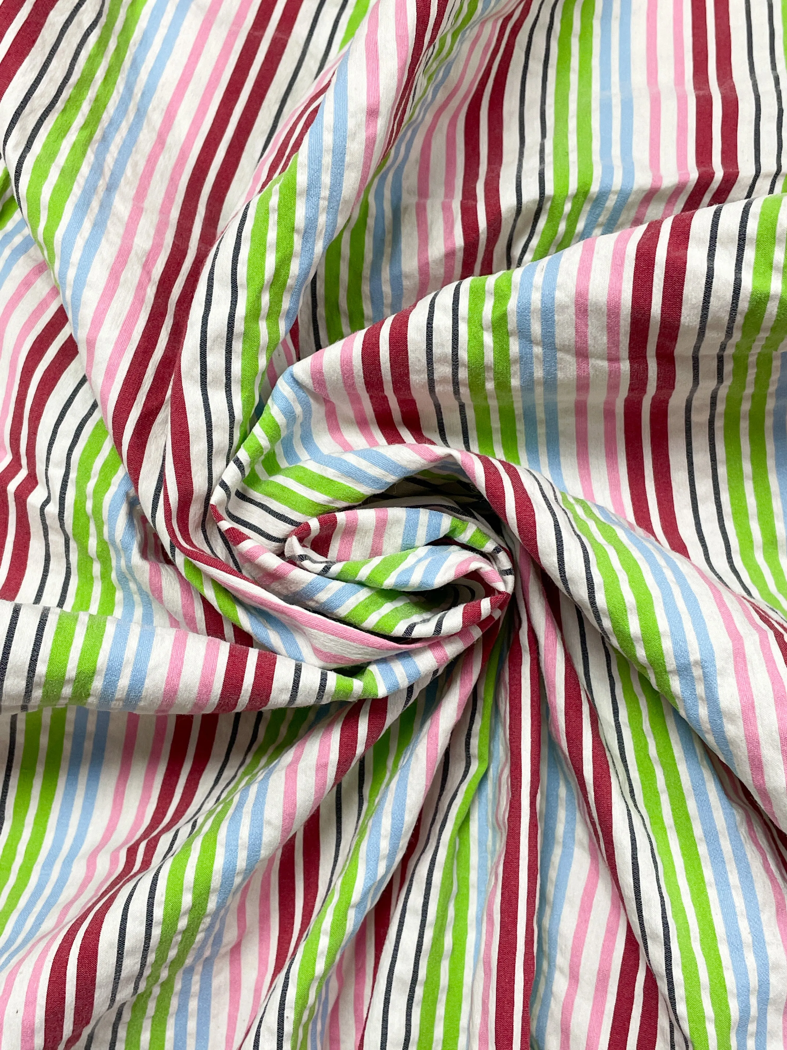 2 YD Cotton Stretch - White with Multicolored Stripes