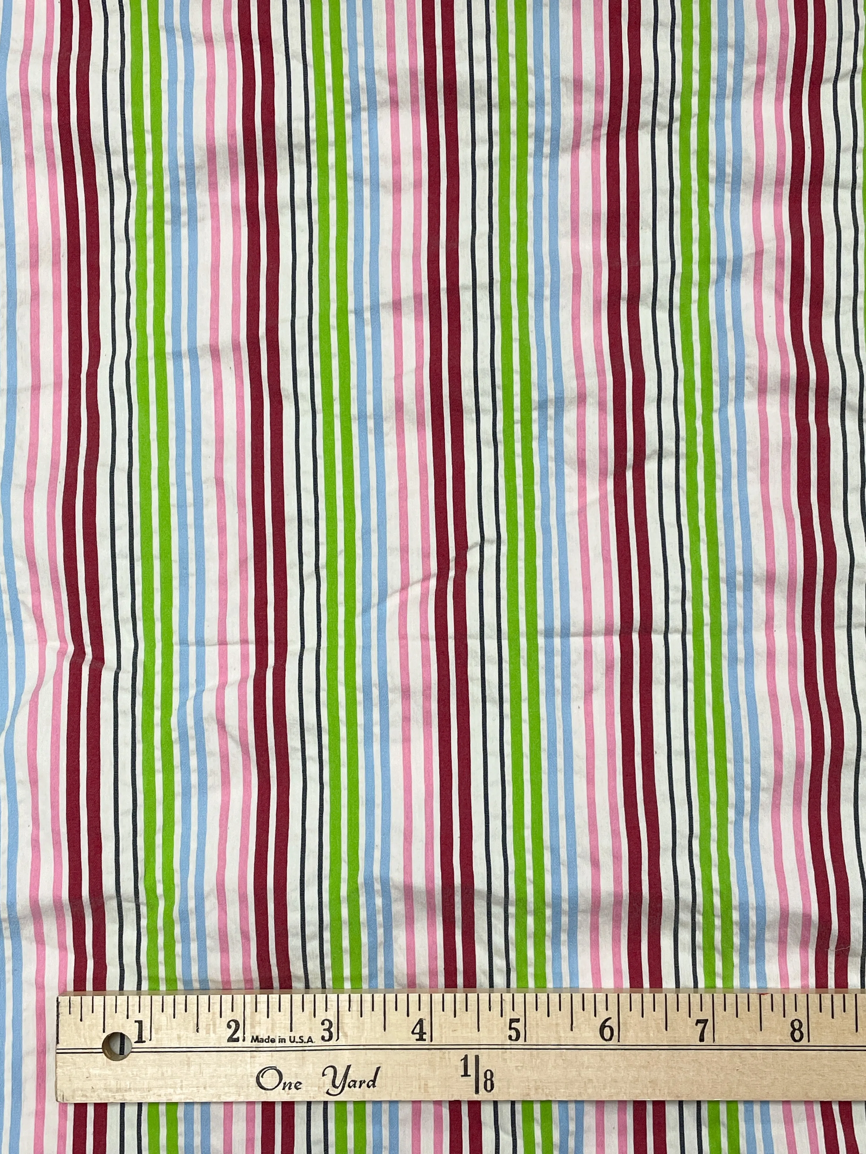 2 YD Cotton Stretch - White with Multicolored Stripes