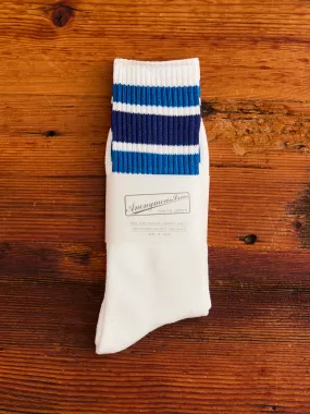 3 Line Crew Length Sock in Navy