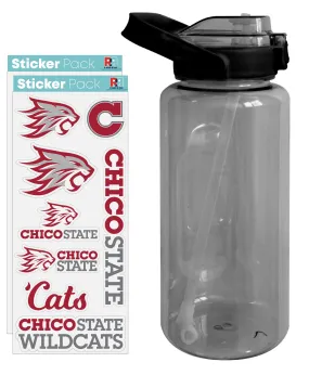 64 oz Large Water Bottle with California State University Chico Waterproof Stickers, Screw-on Top and Straw Officially Licensed Product