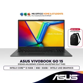 Asus Vivobook Go 15 E1504G-ANJ325WS / ANJ327WS 15.6" FHD Laptop (Intel® Core™ i3-N305 | 8GB | 512GB SSD | H&S | W11)