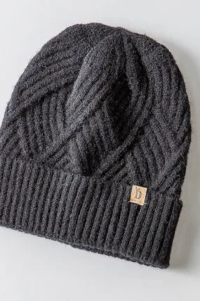 Black Textured Knit Cuff Beanie