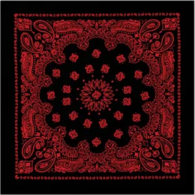 Black - Trainmen Bandana with Red Print 22 in. x 22 in.