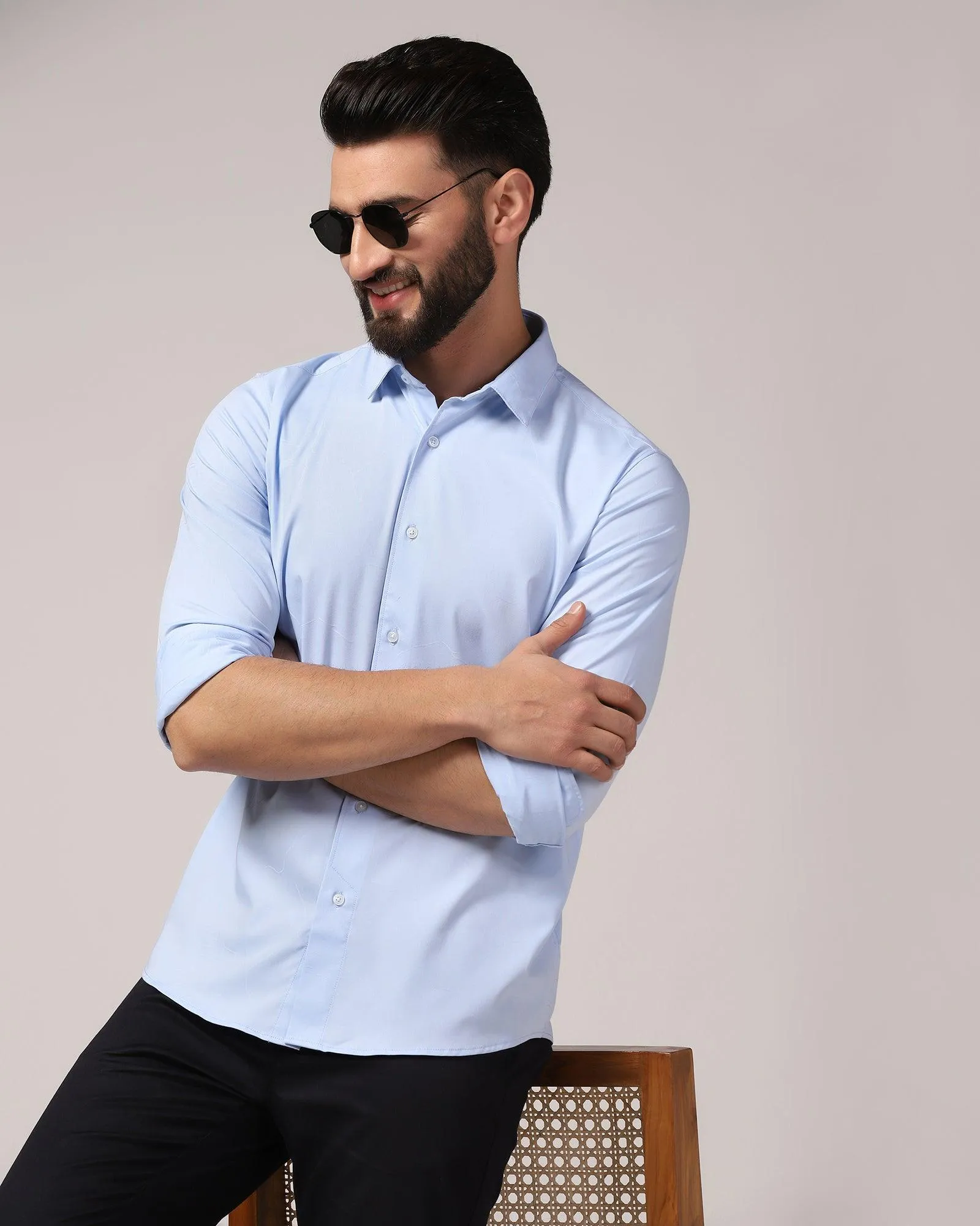 Casual Sky Blue Solid Shirt - Polly