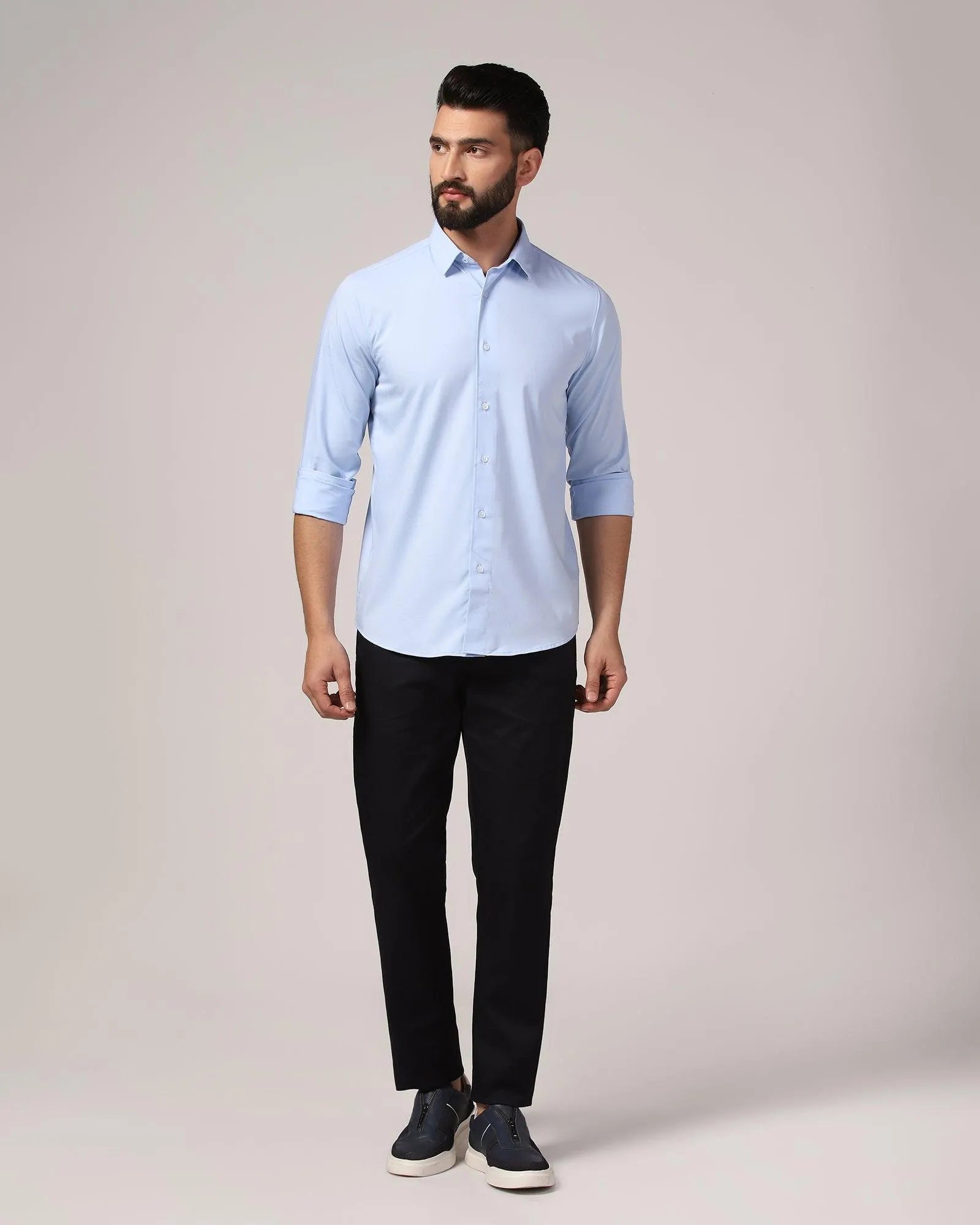 Casual Sky Blue Solid Shirt - Polly