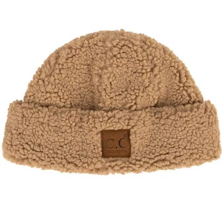 C.C Sherpa Cuff Beanie Hat with C C Suede Logo