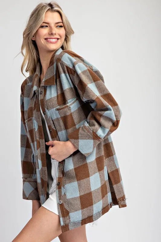 Checker Print Button Down Shacket