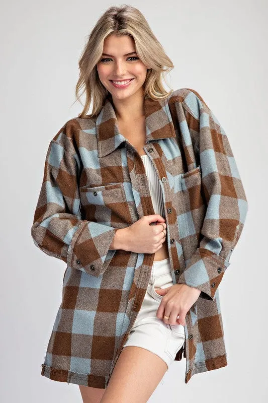 Checker Print Button Down Shacket