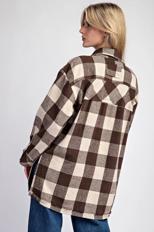 Checker Print Button Down Shacket