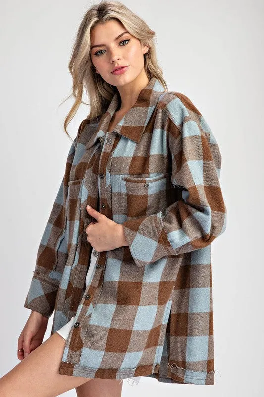 Checker Print Button Down Shacket