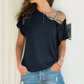 DressBetty - Skew Neck Irregular Criss Cross T-shirt