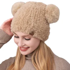 Faux Fur Pom Pom Ear Beanie Hat