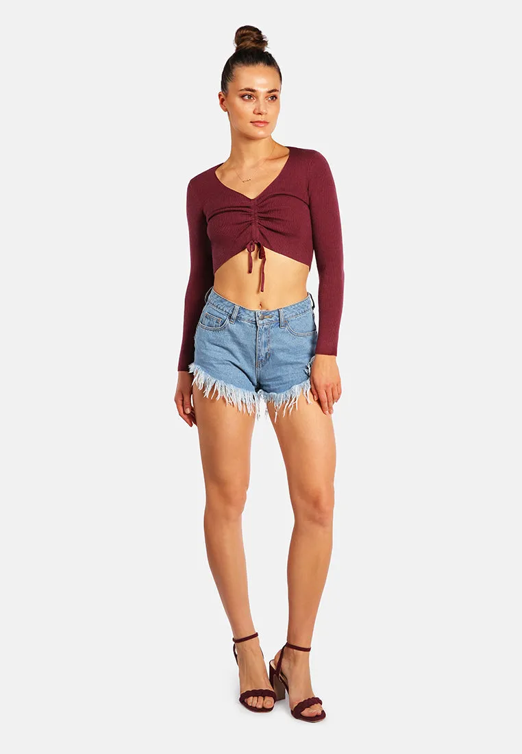 Frayed Hem Embellished Denim Shorts