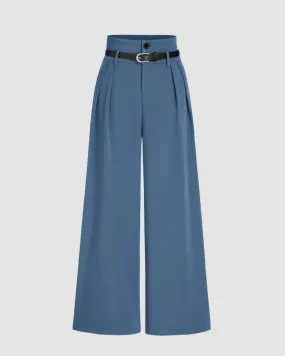 High Waist Pleated Trouser In Blue