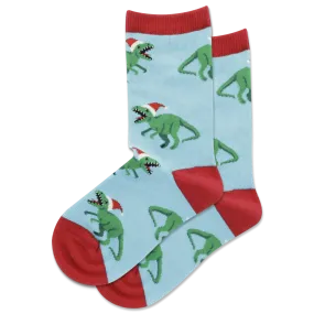 HOTSOX Kid's T-Rex with Santa Hat Crew Socks