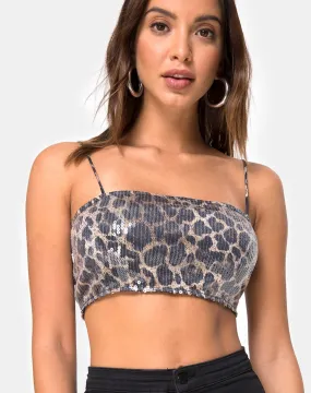 Kylie Crop Top in Leopard Clear Sequin