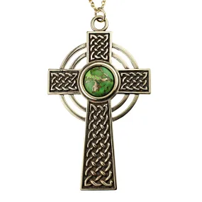 Large Celtic Cross Necklace with 12mm Persian Green Turquoise Copper Gemstone (Wholesale)