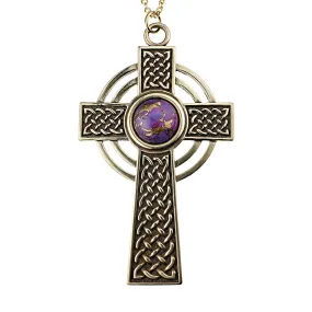 Large Celtic Cross Necklace with 12mm Persian Purple Turquoise Copper Gemstone (Wholesale)