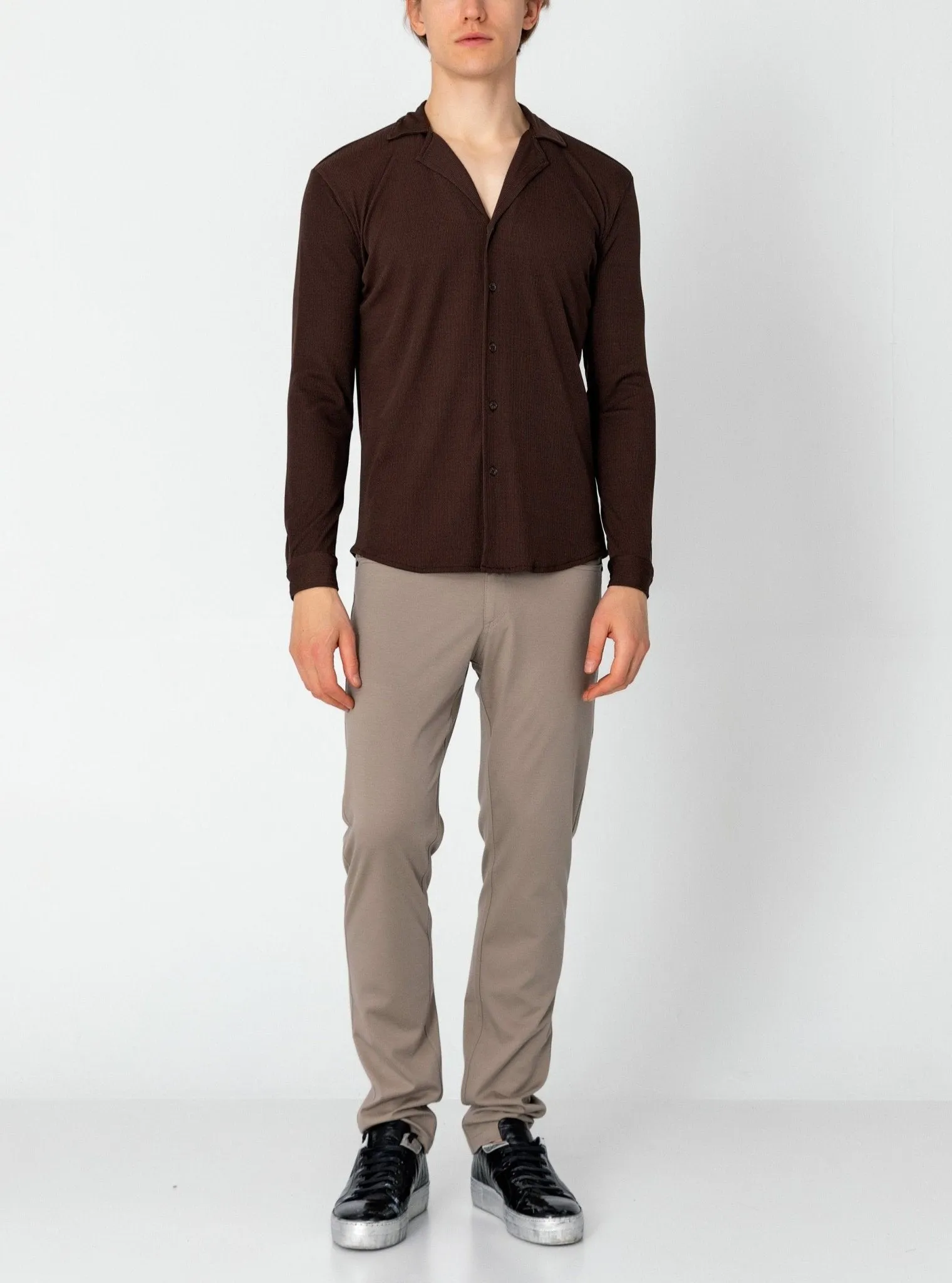 Lightweight Drapery Plisse Shirt - Brown