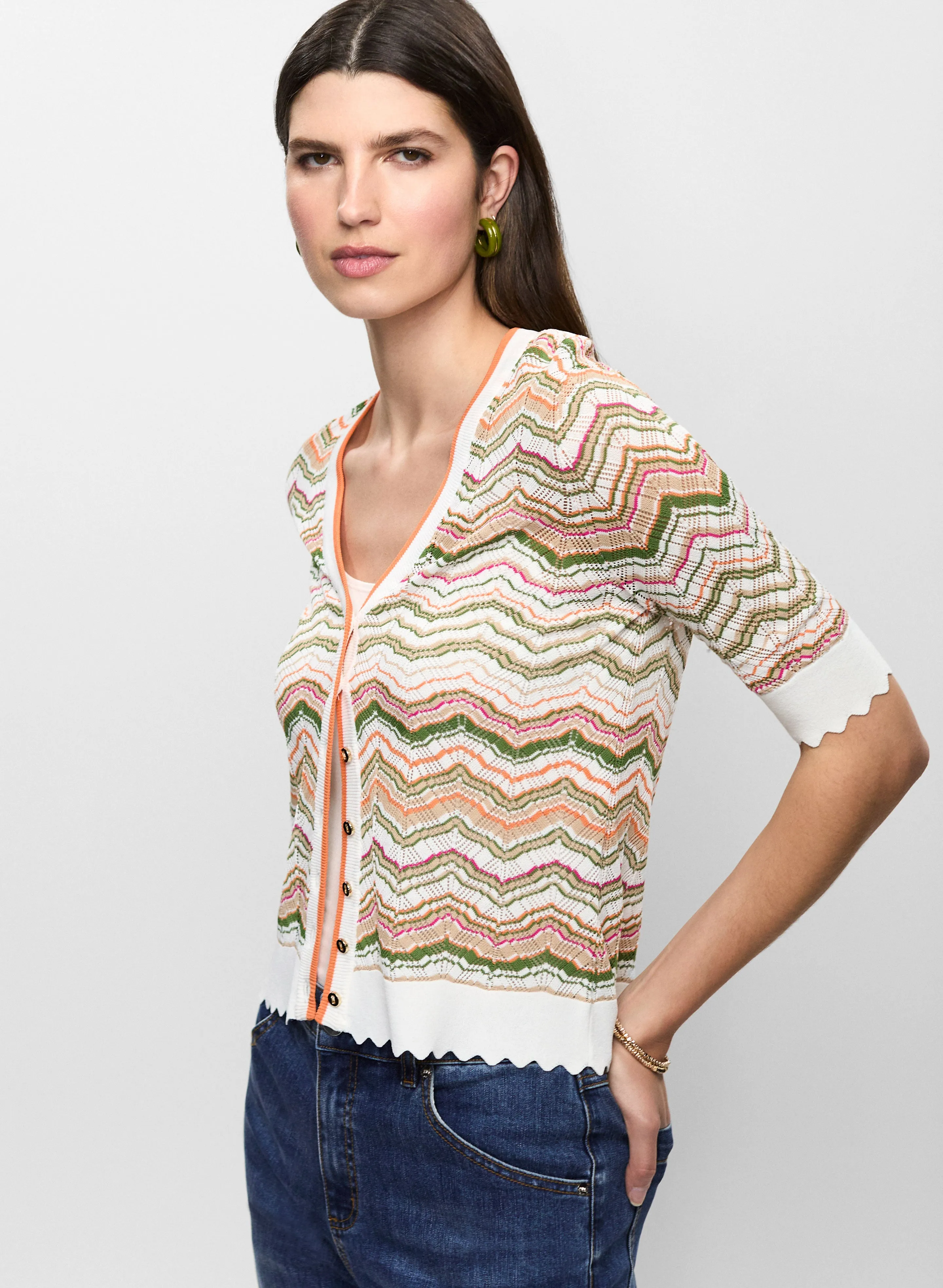 Multicolour Stripe Short Sleeve Cardigan