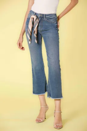 Olivia 5 pockets women's pants in denim with trumpet hem slim