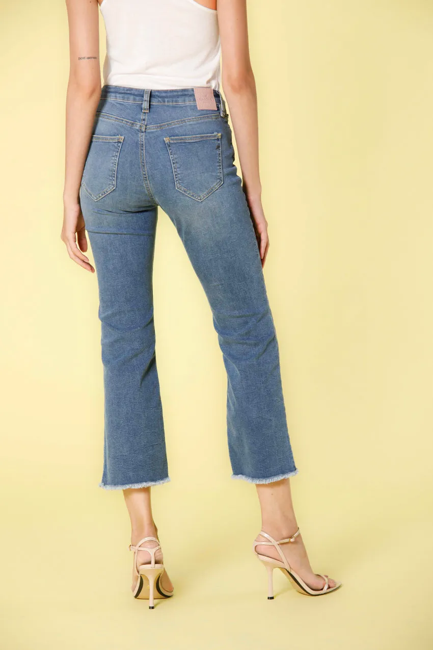 Olivia 5 pockets women's pants in denim with trumpet hem slim