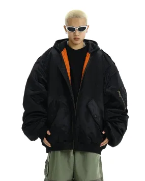 Oversized Frayed Bomber Flight Jacket with Contrast Lining