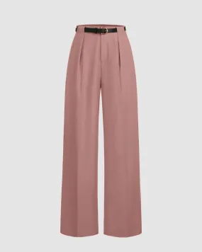 Pleated High Waisted Wide Leg Peach Trousers