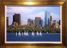 "Sailing on the Charles" by Neil McAuliffe - Boston Skyline Realist Oil Painting