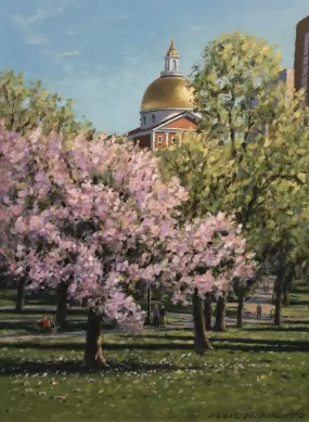 "Spring Blossoms on the Common" by Neil McAuliffe - Realist Landscape Oil Painting