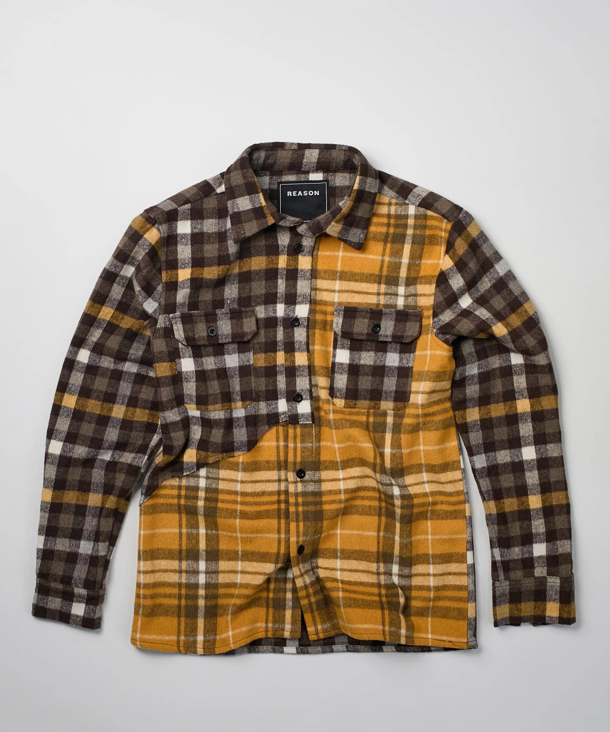 Spliced Checkered Color Blocked Overshirt - Yellow