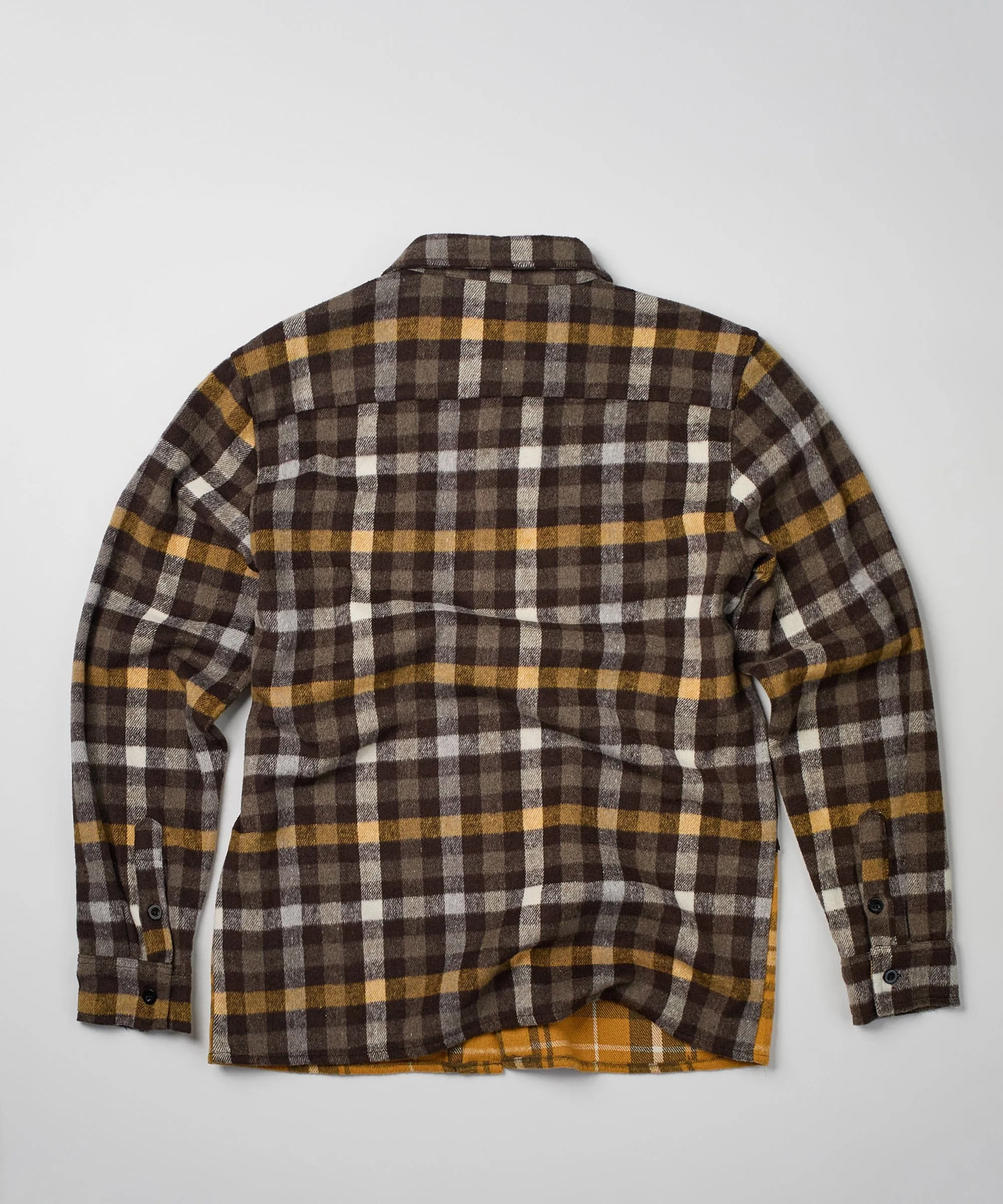 Spliced Checkered Color Blocked Overshirt - Yellow