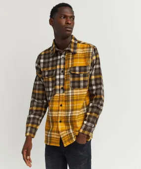 Spliced Checkered Color Blocked Overshirt - Yellow