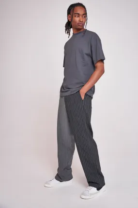 Spliced Grey Pinstripe Loose Fit Trousers